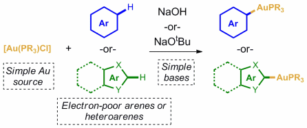 Cover image for A silver-free system for the direct C-H auration of arenes and heteroarenes from gold chloride complexes
